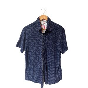 MR. TURK Men's Navy Blue Shirt Stretchy Form Fitting Short Sleeve Sz L
